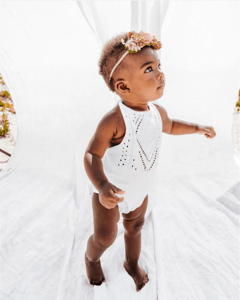 Drake Crochet Halter Romper - Gardenia by Bailey's Blossoms