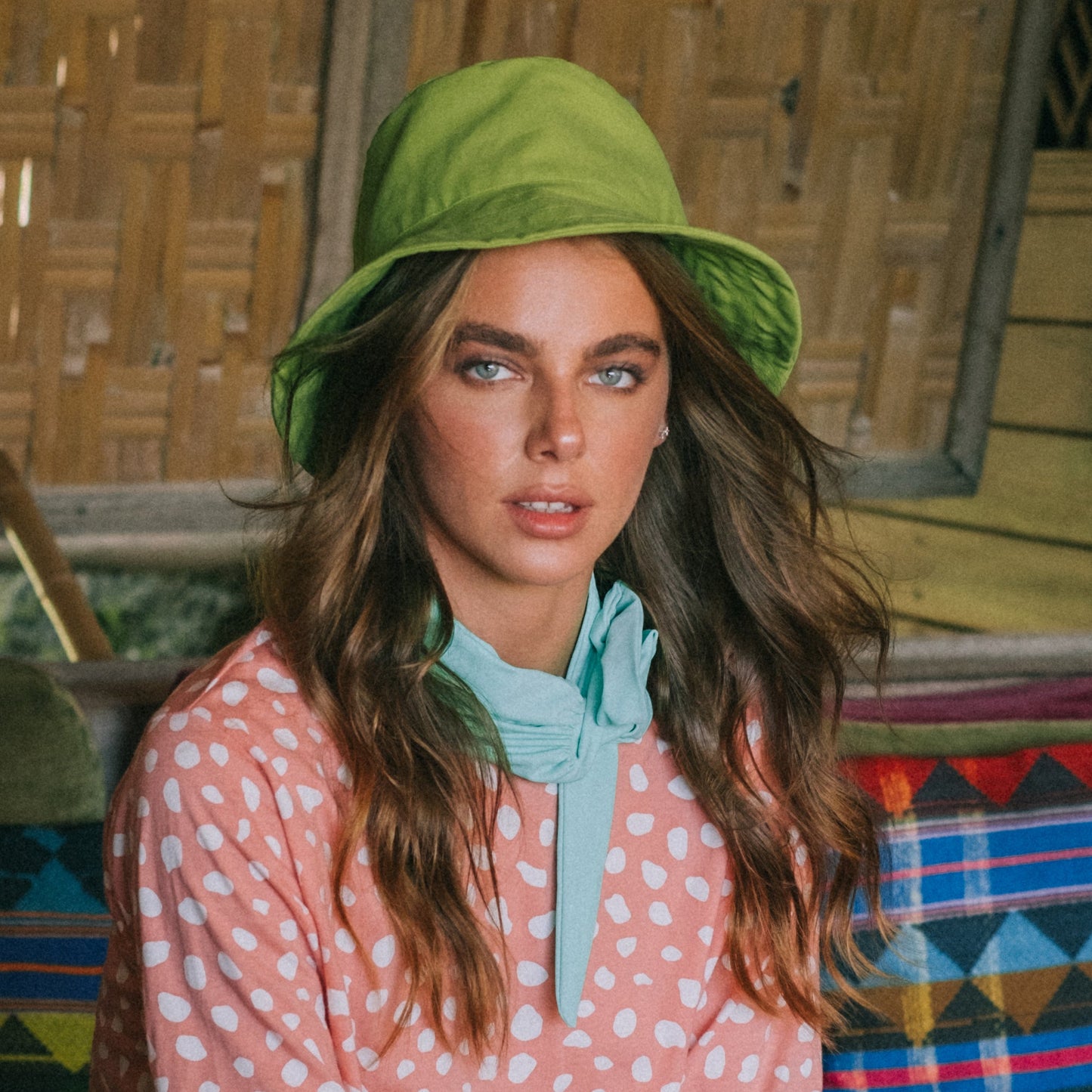 Seaside Cotton Bucket Hat in Lime Green