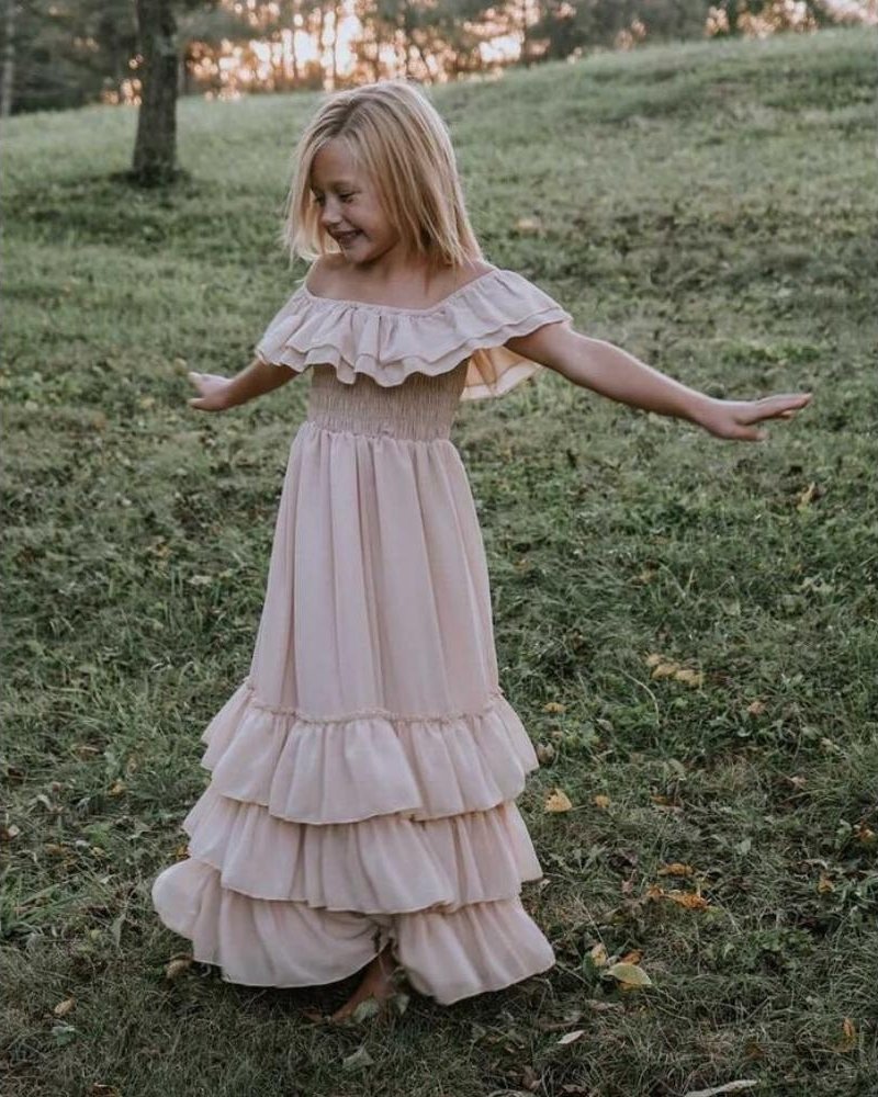 Nellie Ruffle Maxi Dress - Champagne by Bailey's Blossoms
