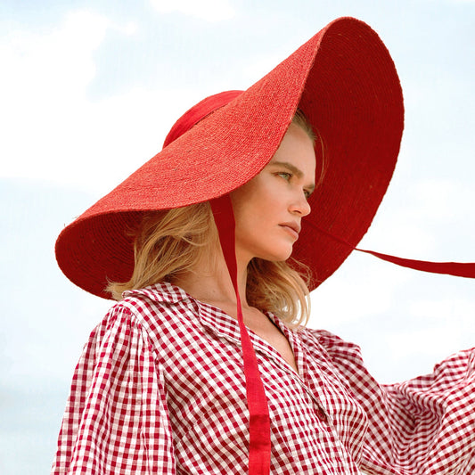 Lola Wide Brim Jute Straw Hat In Red