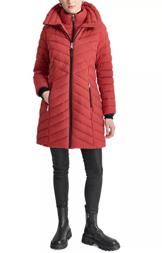 DKNY Women's Bibbed Packable Puffer Coat Large