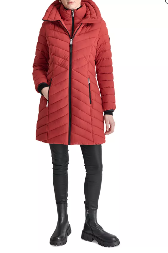 DKNY Women's Bibbed Packable Puffer Coat Large