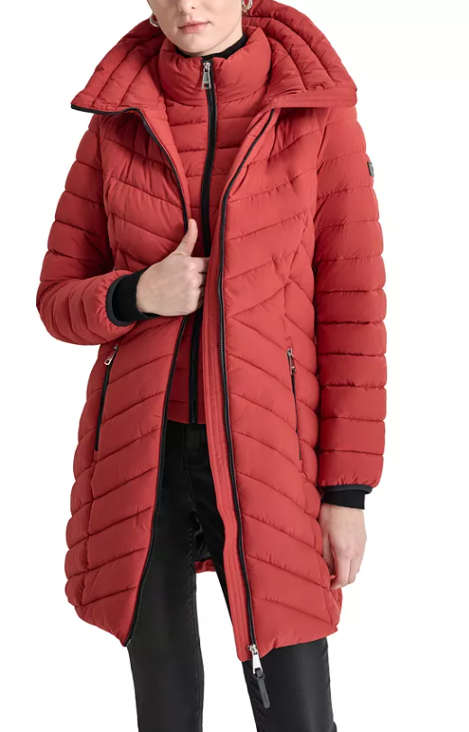 DKNY Women's Bibbed Packable Puffer Coat Large