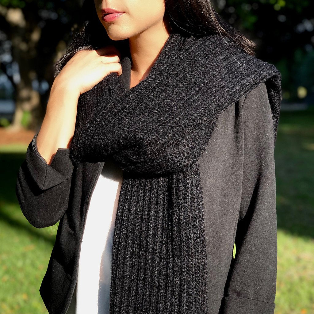 Chunky Black Knit Alpaca Scarf by SLATE + SALT