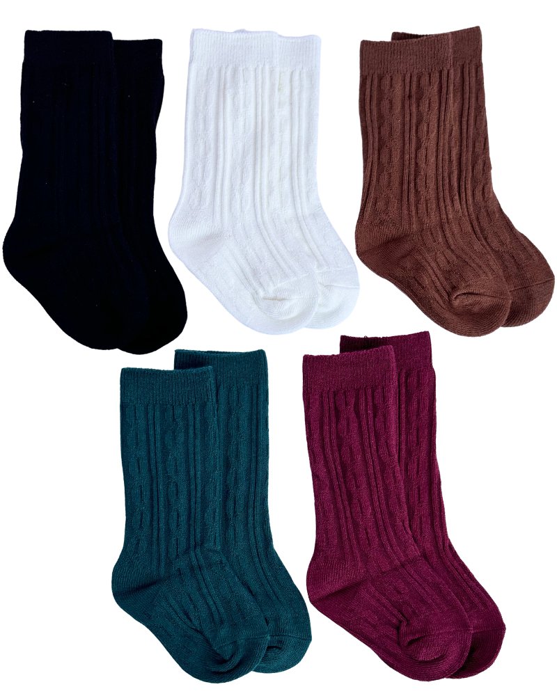 Pepper Knee-High Cable Knit Socks by Bailey's Blossoms