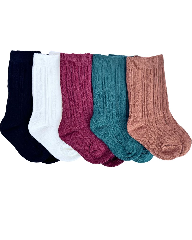 Pepper Knee-High Cable Knit Socks by Bailey's Blossoms